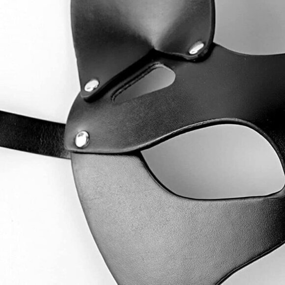 BLACK Leather Fetish Masquerade Face Mask Slave Bondage BDSM Costume Cosplay - Picture 5 of 7